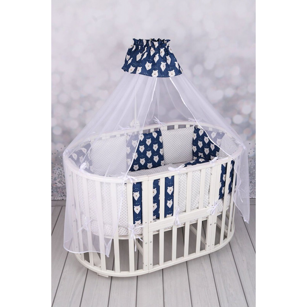Комплект в кроватку AmaroBaby Baby Boom 3 предмета белые медведи/синий
