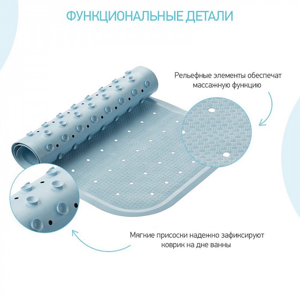 Коврик Roxy-Kids для ванны антискользящий с отверстиями 34.5х76 см Синий