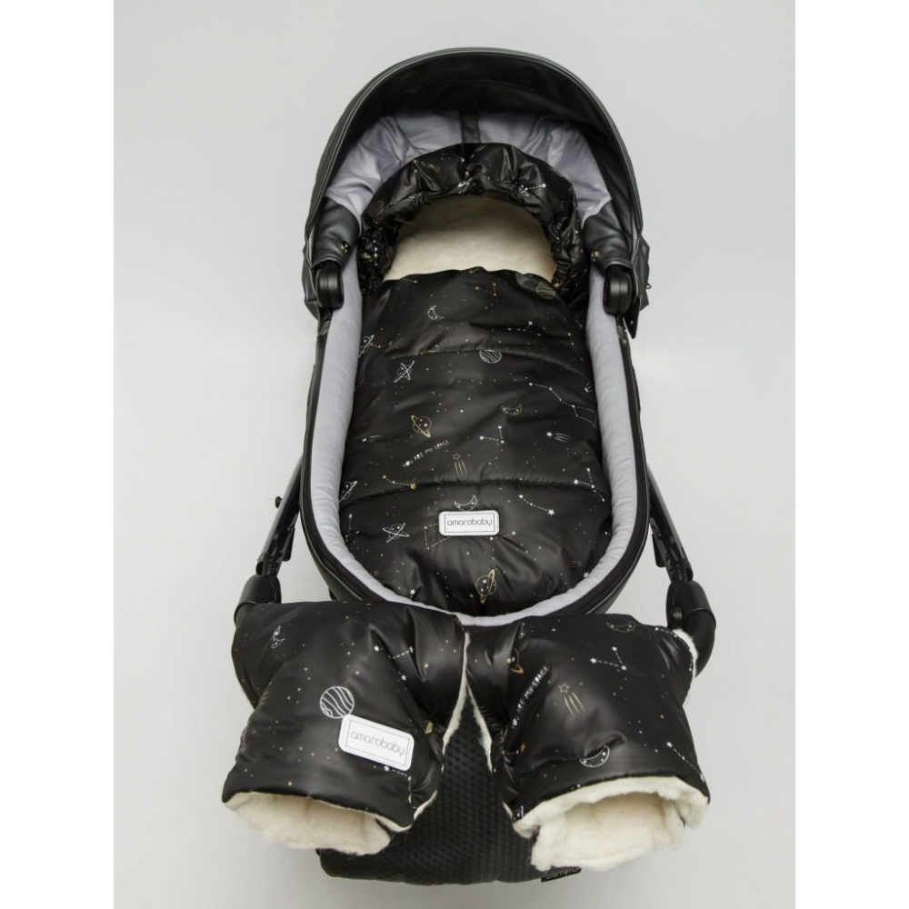 Конверт зимний меховой Amarobaby Snowy Baby, Черный c рисунком, 85 см